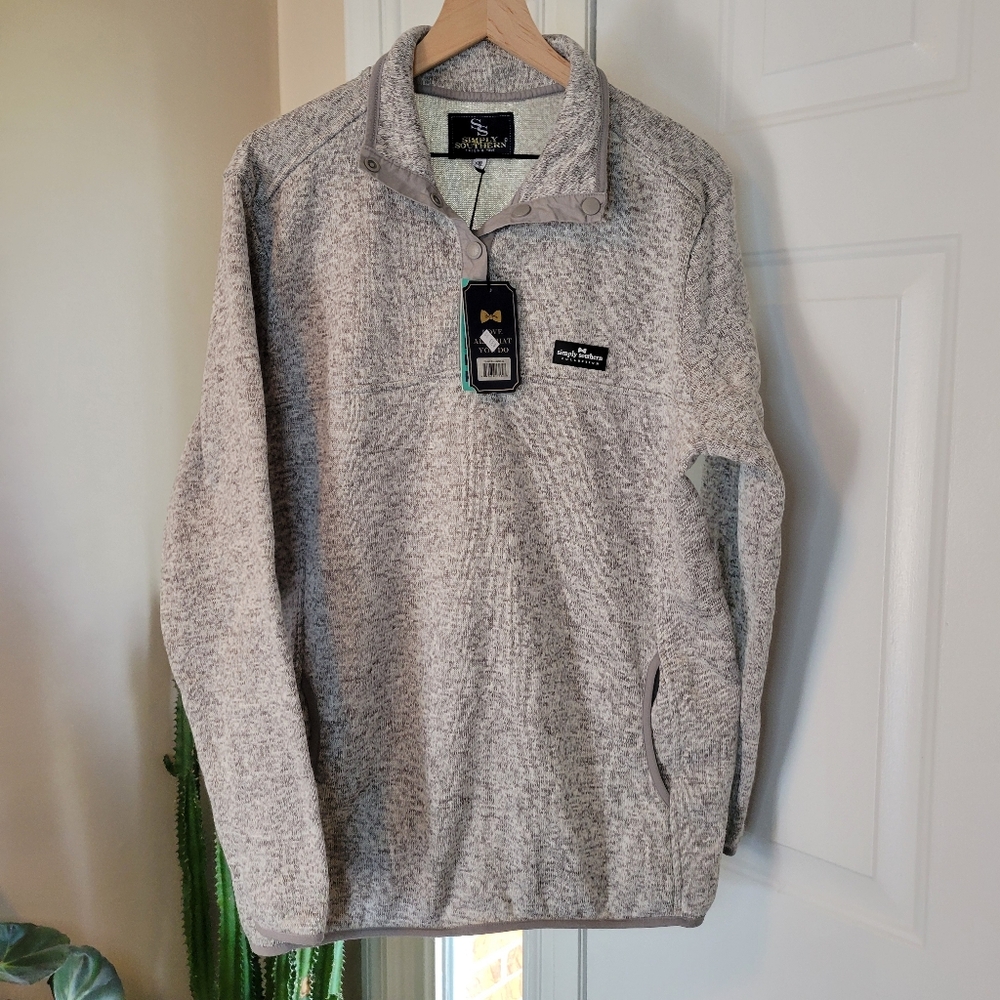 NEW Simply Southern Grey Fleece Pullover 1/4 Snap, Size Womens XXL